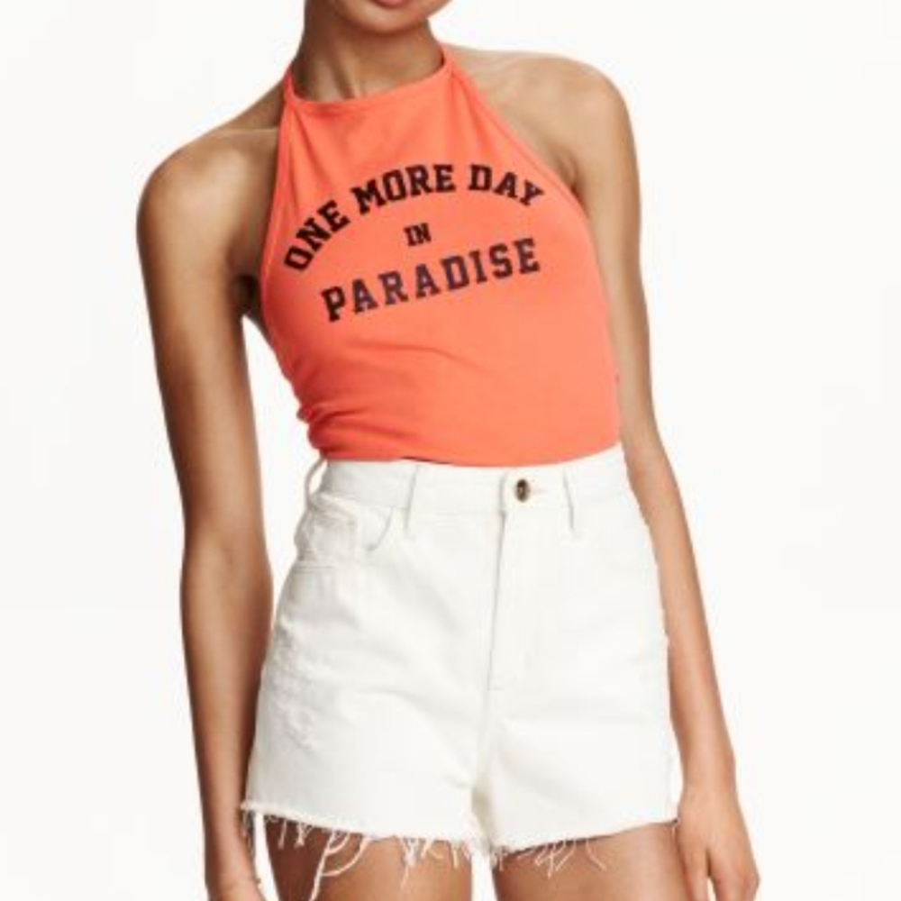 H&M DIVIDED Orange "One More Day In Paradise" Cropped Halter Top